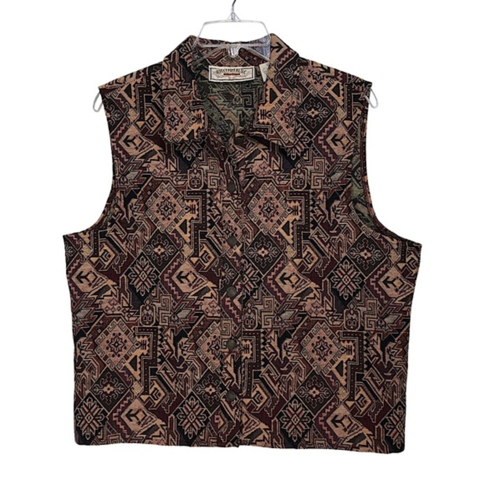 Rhythm Blue Vintage Cotton Blend Southwestern Tapestry Buttoned‎ Vest Women’s L